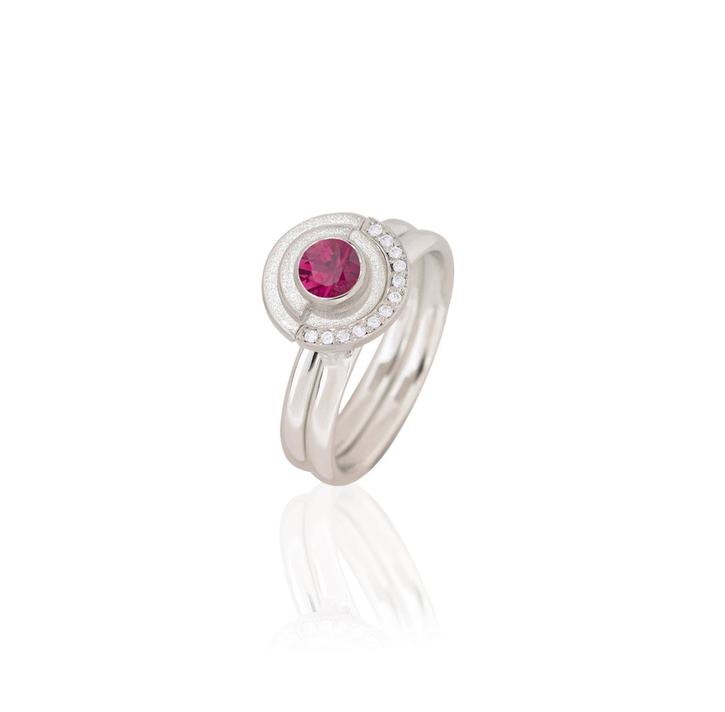 RUBY RING - WHITE GOLD, RUBY & DIAMOND DECO RING SET image 0