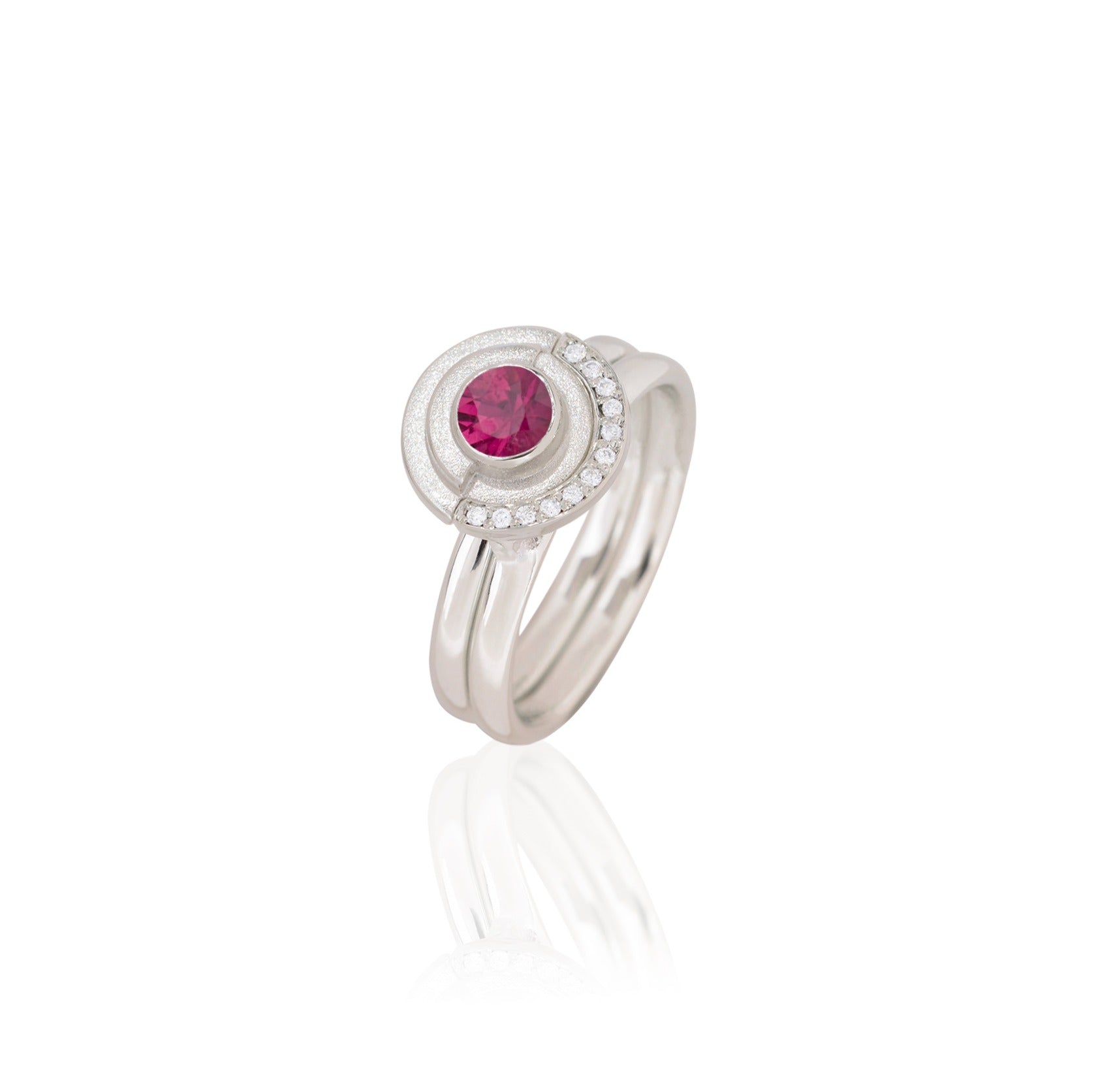 RUBY RING - WHITE GOLD, RUBY & DIAMOND DECO RING SET image 0