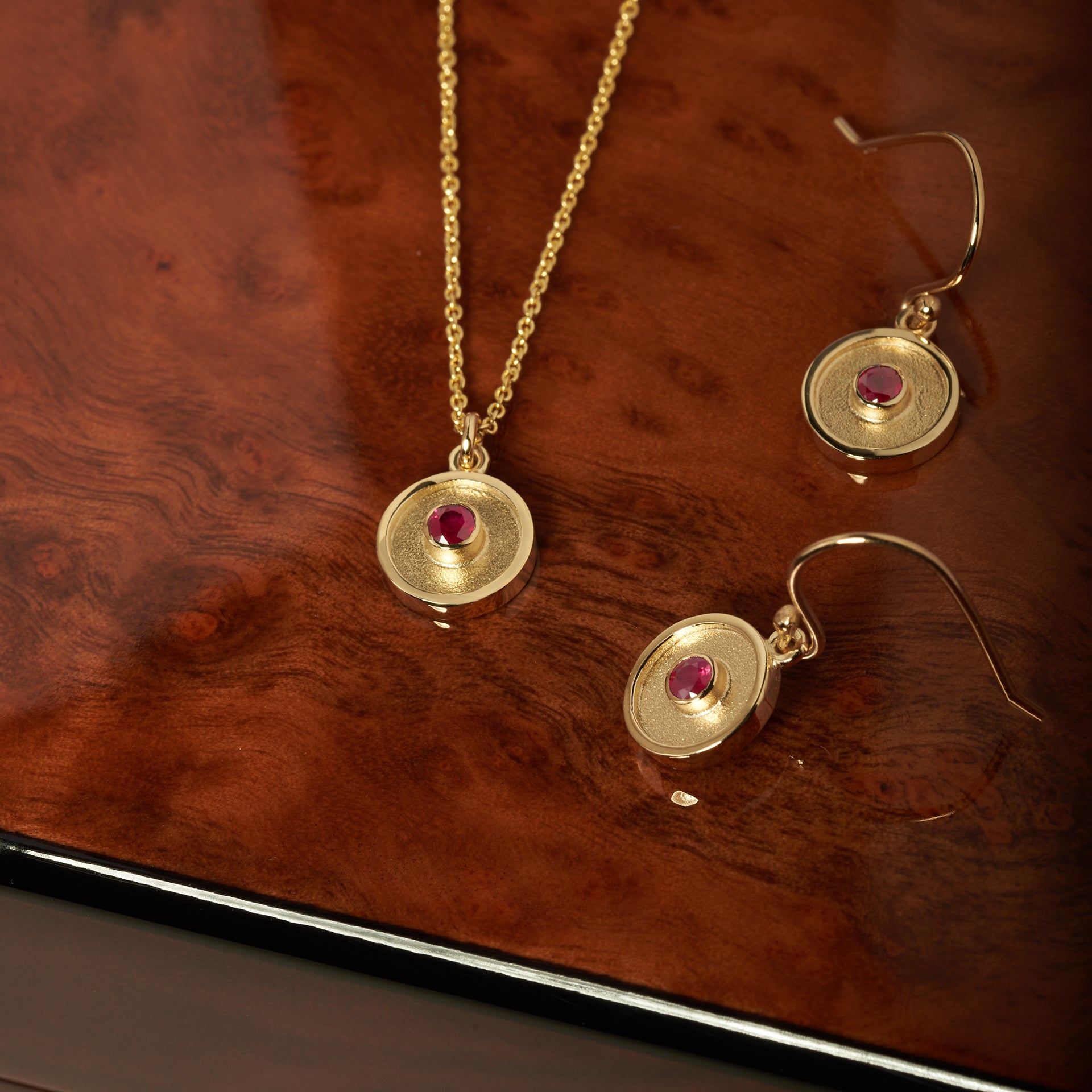 RUBY EARRINGS - RUBY AMULET DROP EARRINGS image 1