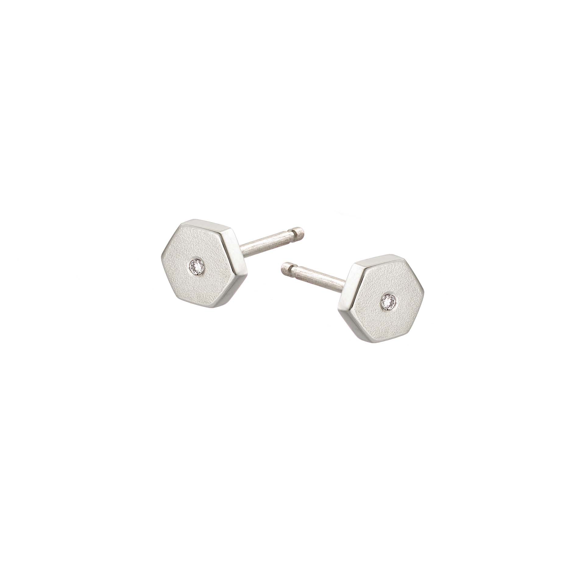 White Gold Hexagon Studs image 0