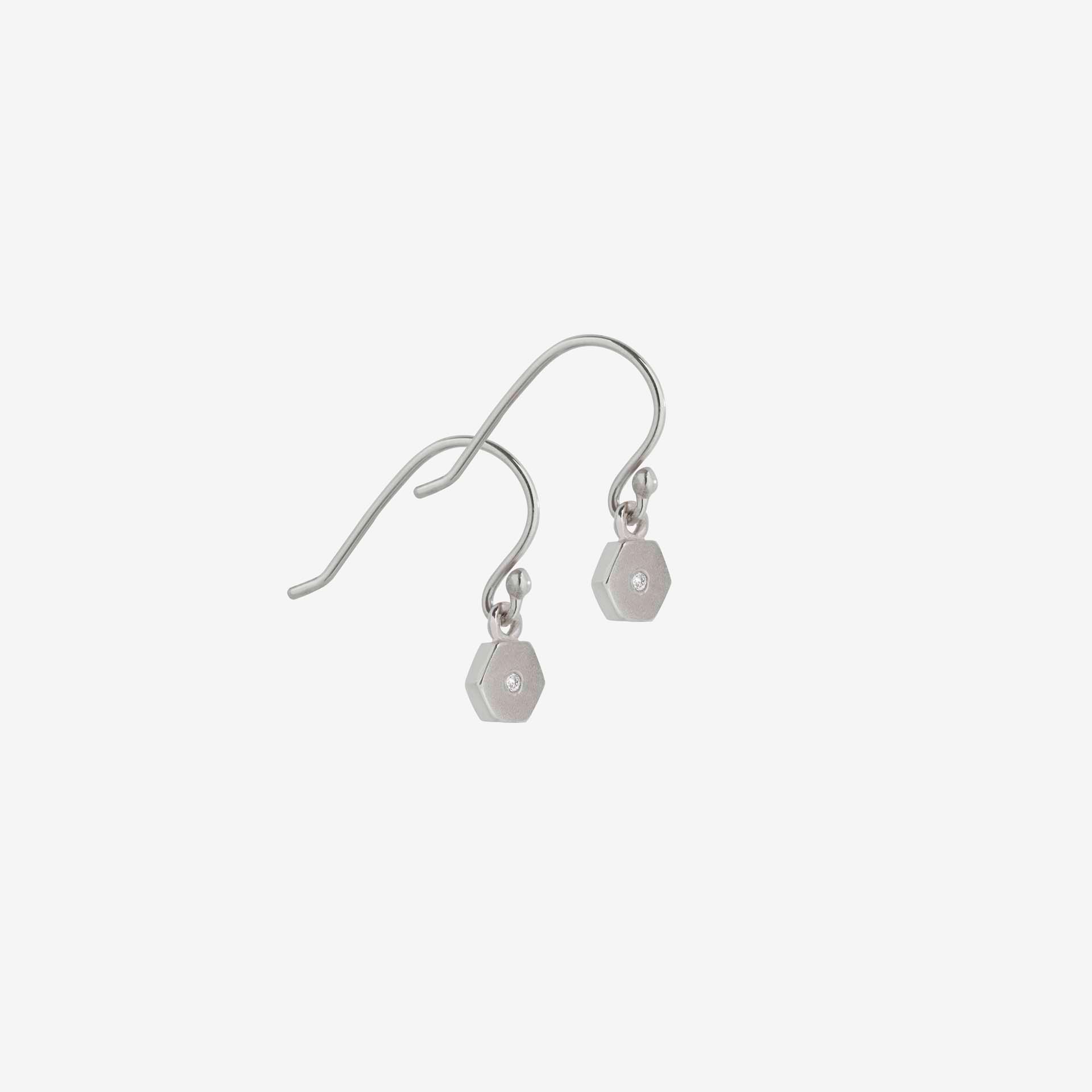 White Gold Earrings - Mini Hexagon Drop Earrings image 0
