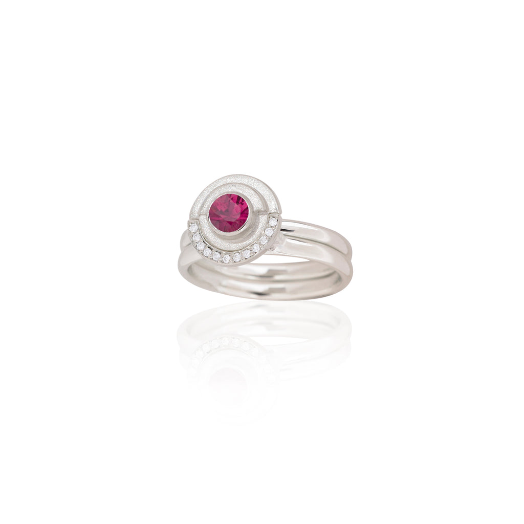 RUBY RING - WHITE GOLD, RUBY & DIAMOND DECO RING SET image 1