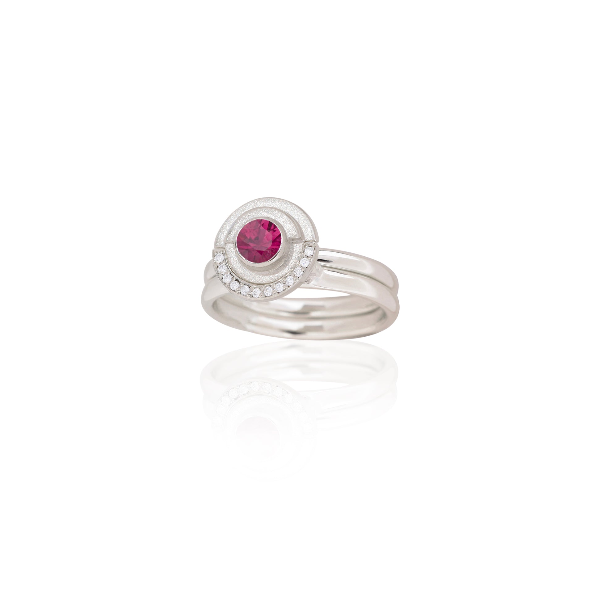 RUBY RING - WHITE GOLD, RUBY & DIAMOND DECO RING SET image 1