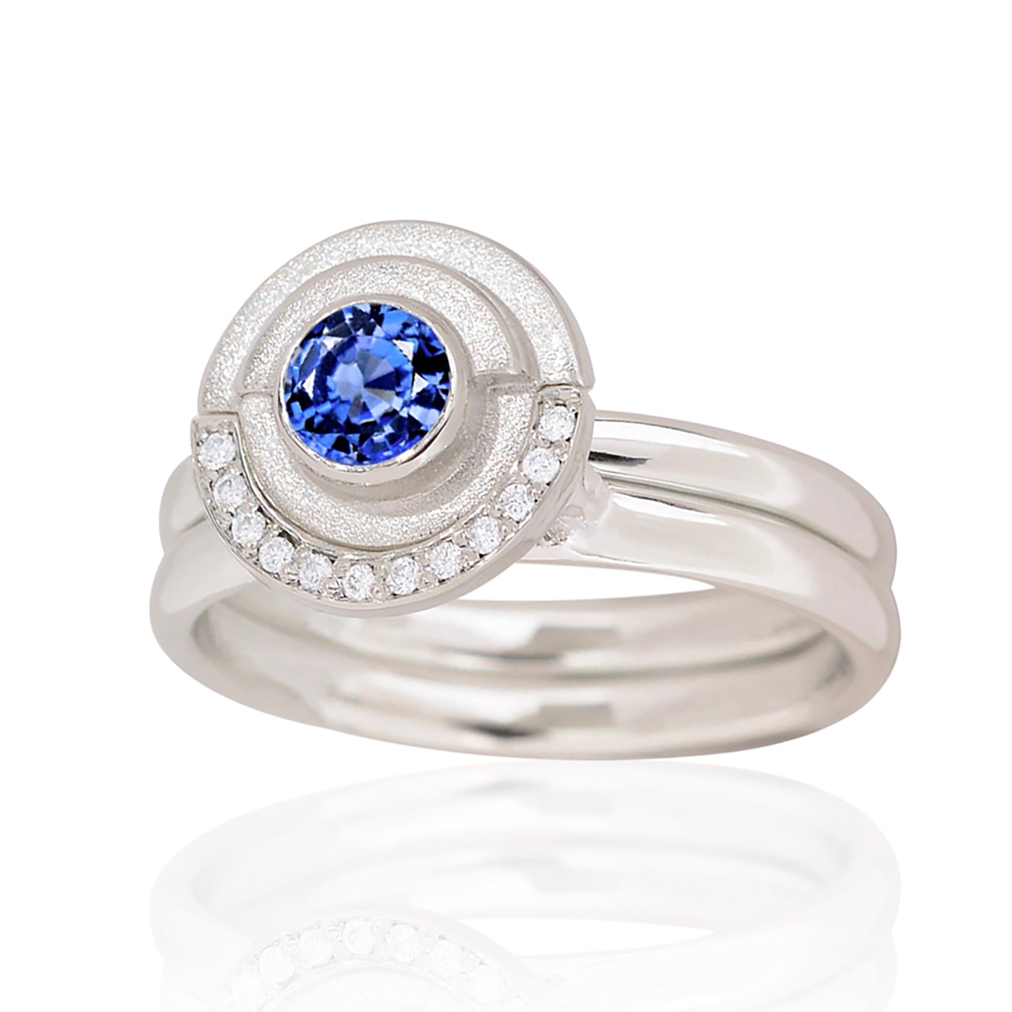 White Gold Sapphire Deco Ring Set