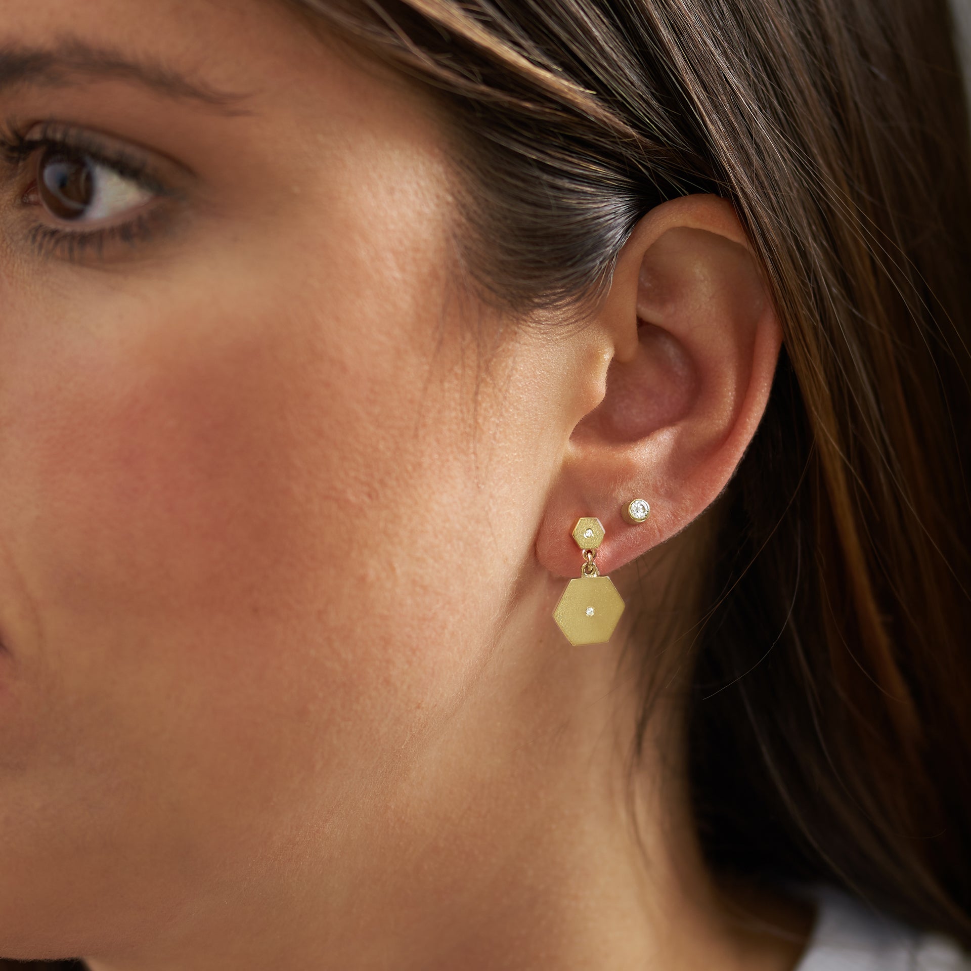 GOLD EARRINGS - DOUBLE HEXAGON DROP EARRINGS image 1
