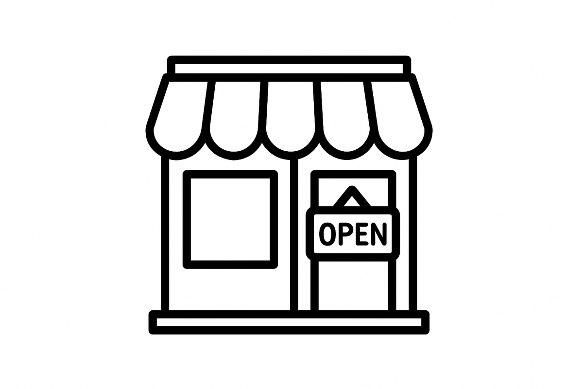 black and white shop open icon