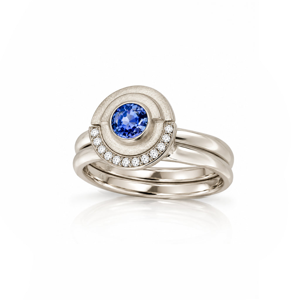 White Gold Sapphire Deco Ring Set