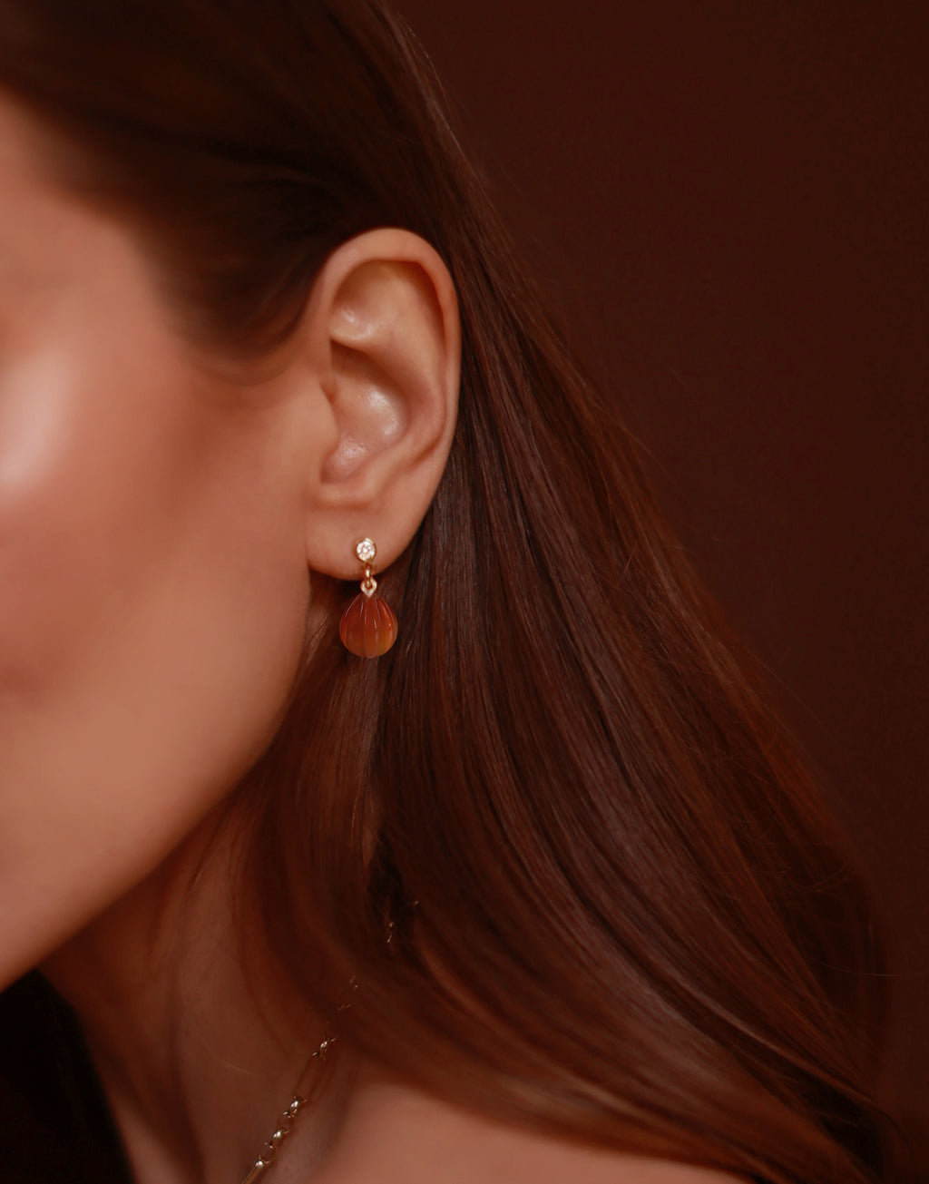 diamond and carnelian earrings, handmade in Dublin