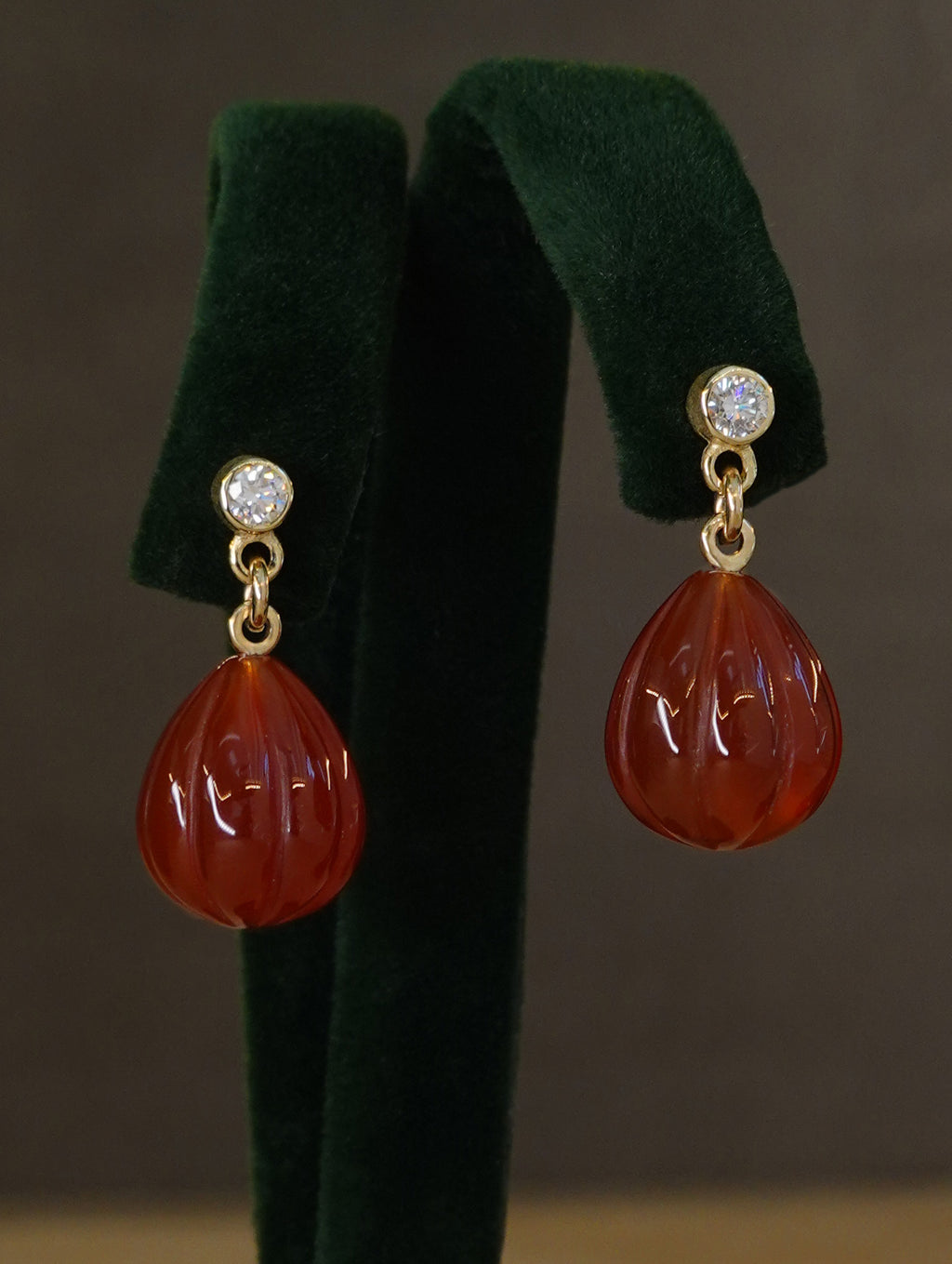 Diamond & Carnelian Drop Earrings