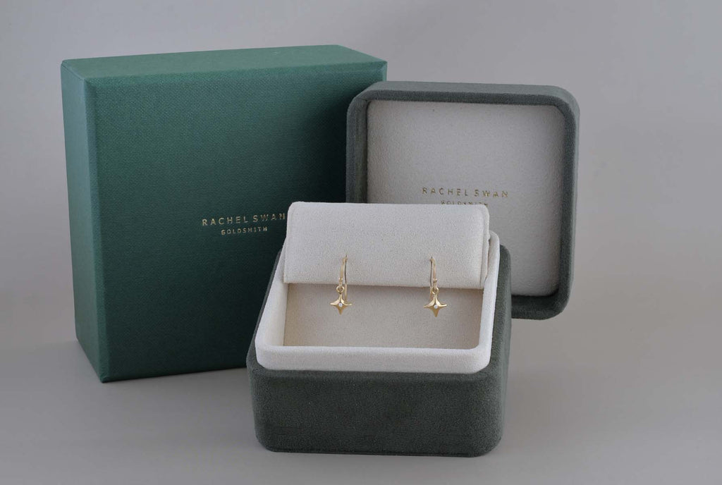 18ct gold and diamond Rian drop earrings, handmade in Dublin by Rachel Swan Goldsmith