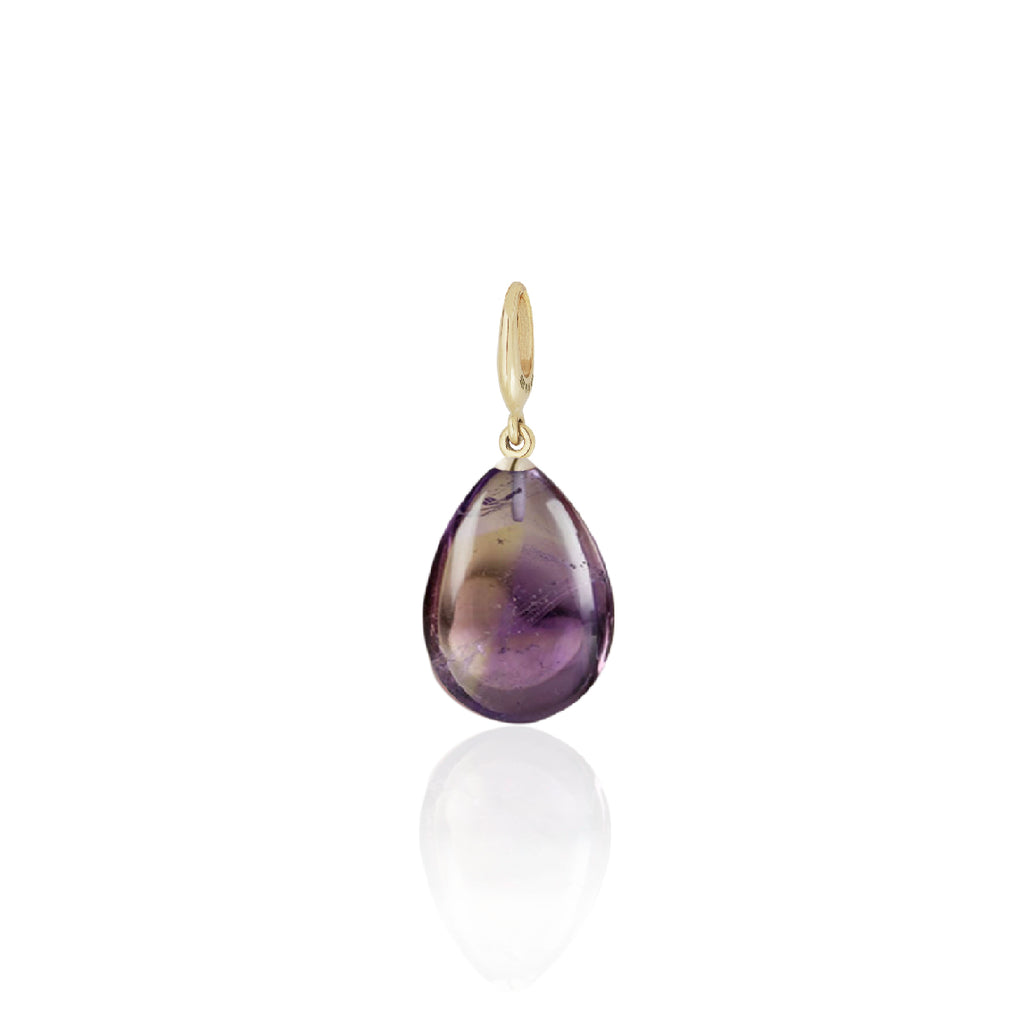 gold large ametrine droplet charm, handmade in Dublin by Rachel Swan Goldsmith