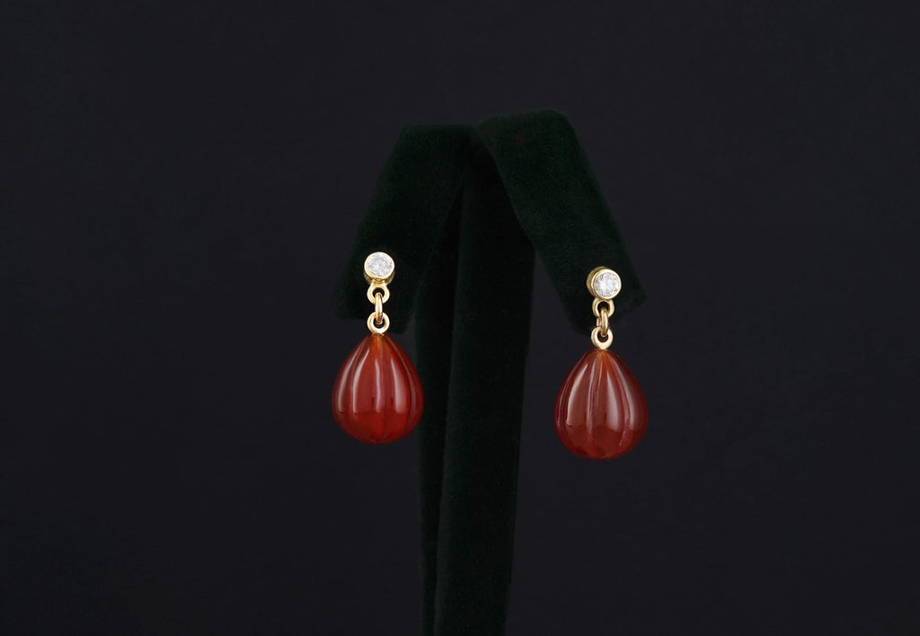 Diamond & Carnelian Drop Earrings