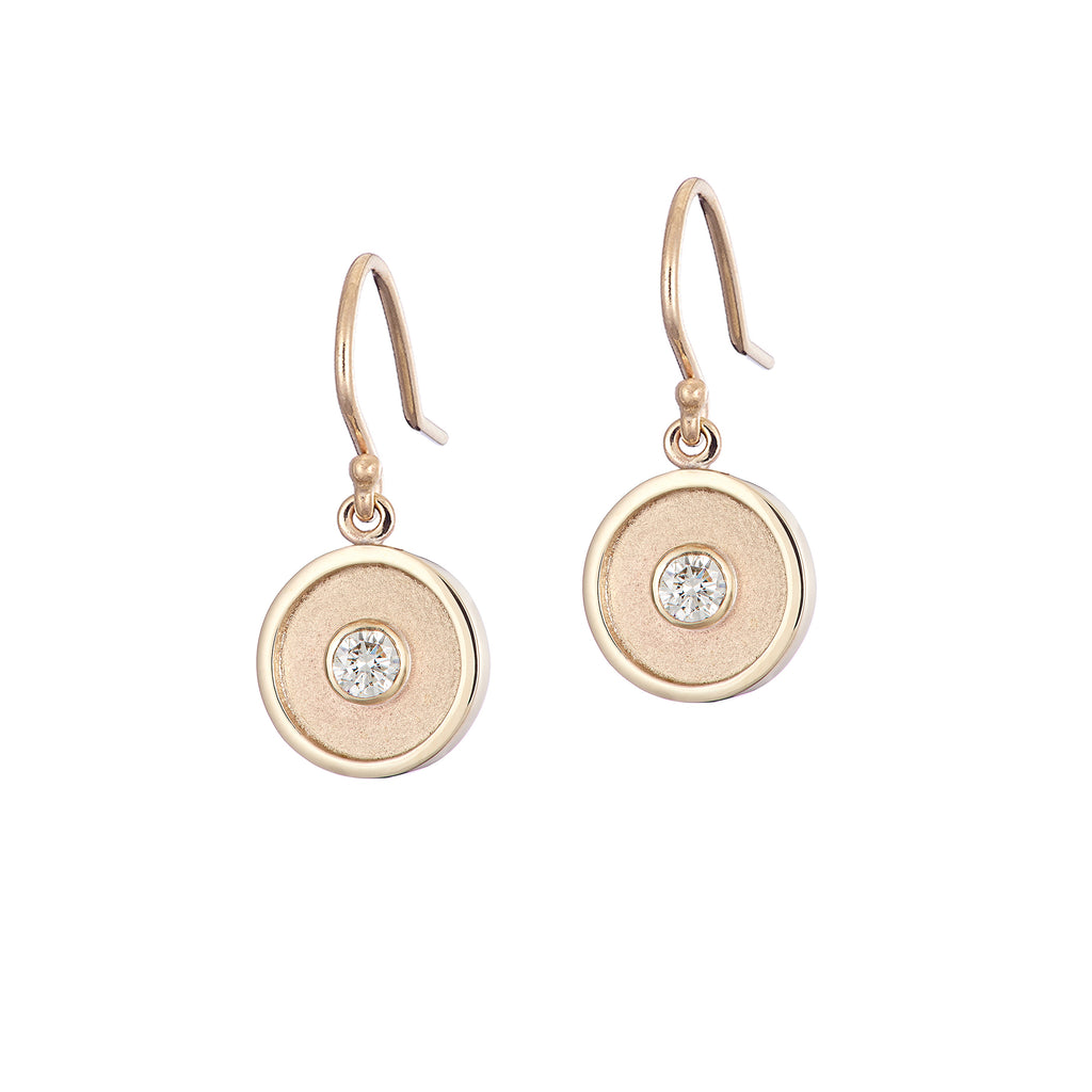 gold and diamond amulet drop earrings, handmade in Dublin by Rachel Swan Goldsmith