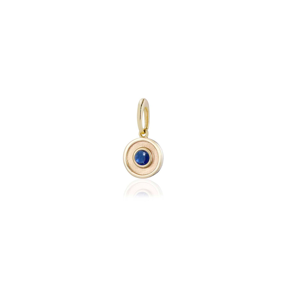 gold sapphire amulet charm, handmade in Dublin by Rachel Swan Goldsmith
