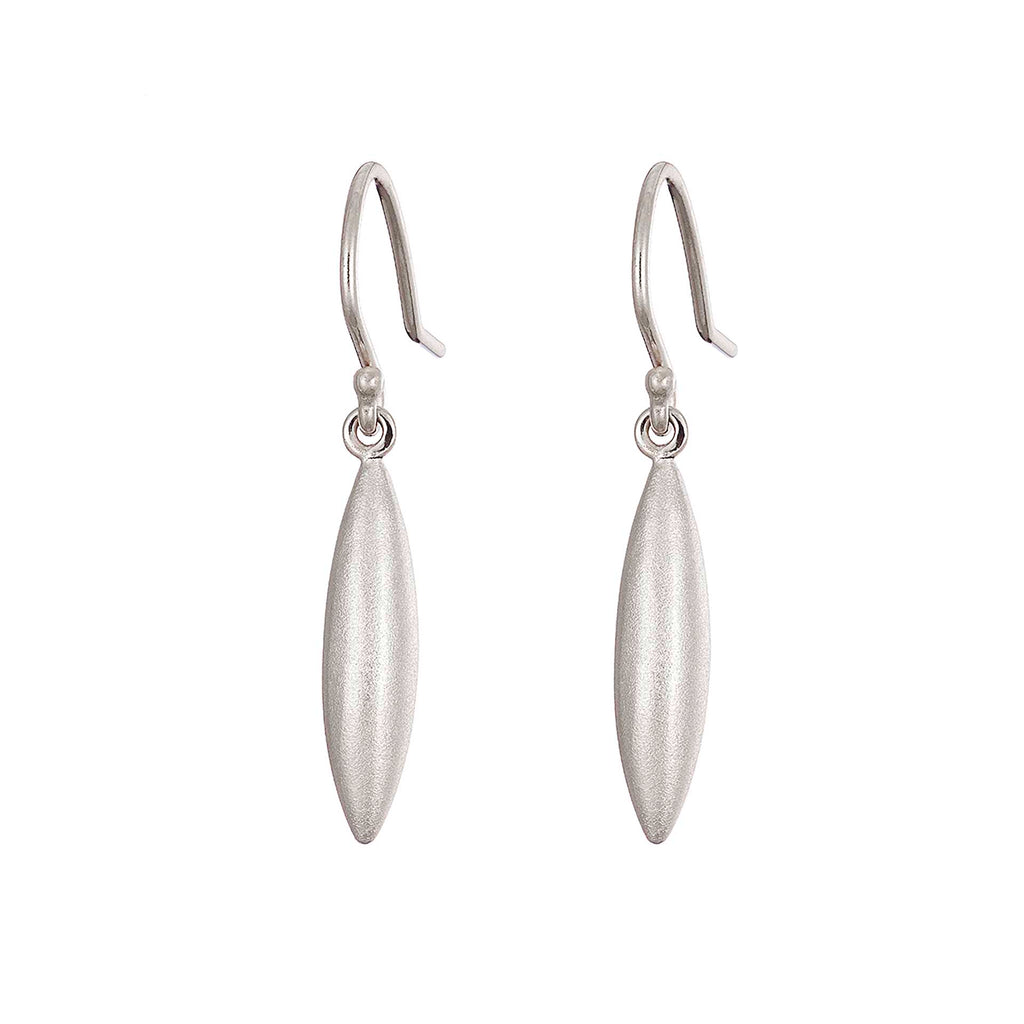 white gold droplet earrings, handmade in Dublin by Rachel Swan Goldsmith